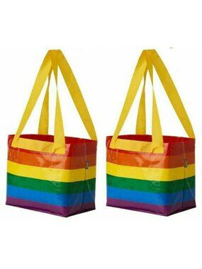 2 Ikea Storstomma Rainbow Reusable Small Shopping Carry Bag Multicolor Pride
